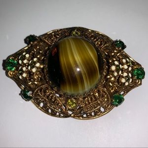 Vintage Green Cabochon Brooch/Pin